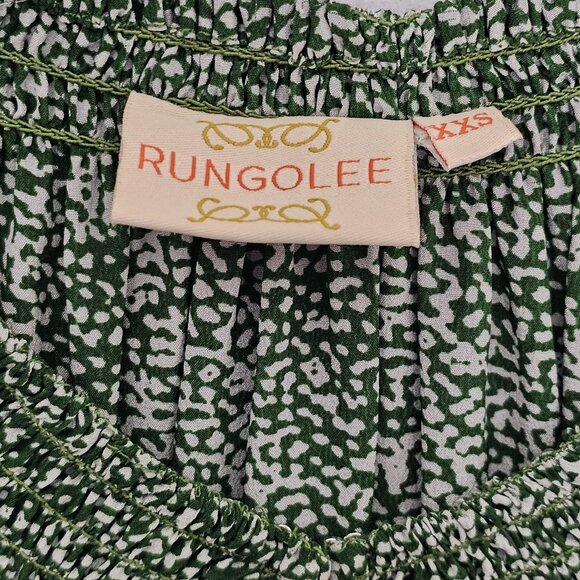 Rungolee Barcelona Embroidered Blouse Size XXS Silk Crepe V Neck Top Green Blue - Picture 2 of 6